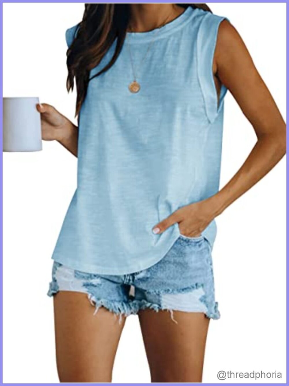 Crew Neck Sleeveless Tank Top Loose Fit Summer Casual T Shirt